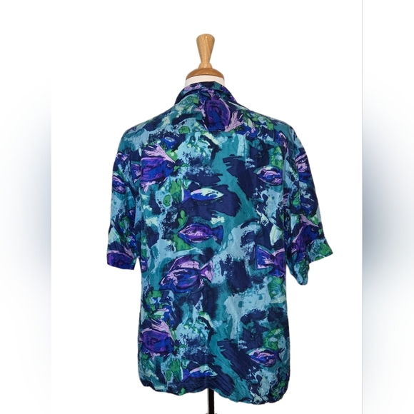 Vtg 90s Abstract Hawaiian Floral Rockabilly Silk Mens Shirt Size M Spring Summer - Picture 2 of 8